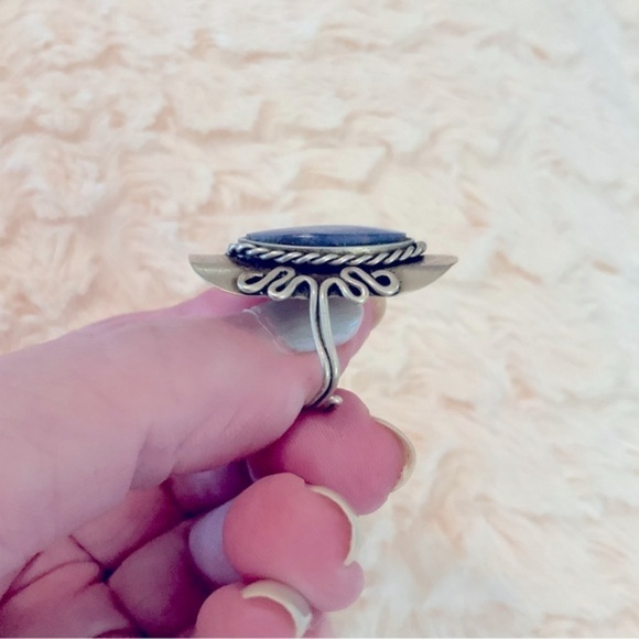 Blue stone Sterling Silver Handcrafted Large Adjustable One Size Fits Most - Picture 4 of 10